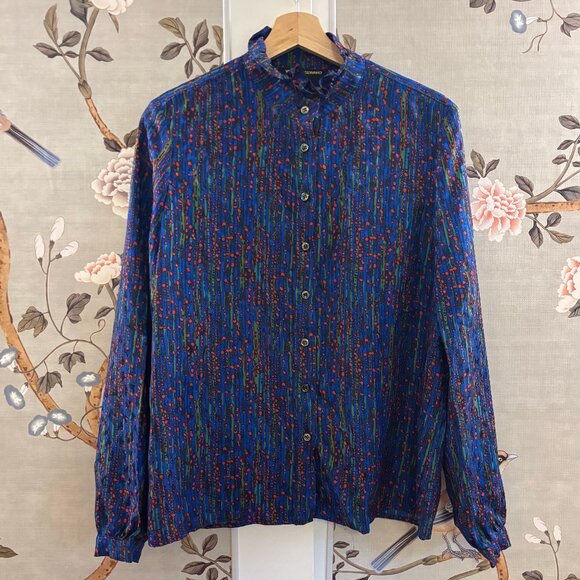 Vanessa Seward (like A.P.C.) Silk Button up Blouse Shirt, 40, Blue Navy, Ruffle - Picture 1 of 5